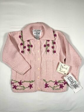 VINTAGE NWT LYDIA JANE Girls Hand Knit Floral Cardigan 4T Cottagecore 90s NEW